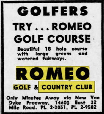 Romeo Golf & Country Club - May 1966 Ad (newer photo)